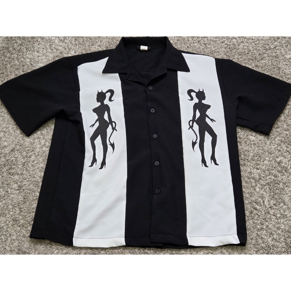 VTG 90s Sinister Clothing Bowling Shirt XL Devil Girl Rockabilly Gothic Punk USA